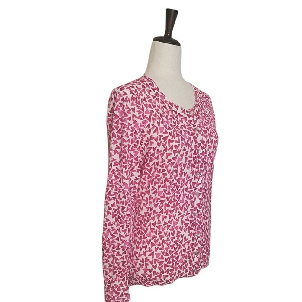 Foxcroft Pink Heart Crew Neck Button Down Cardigan Sweater Size S - Picture 5 of 10